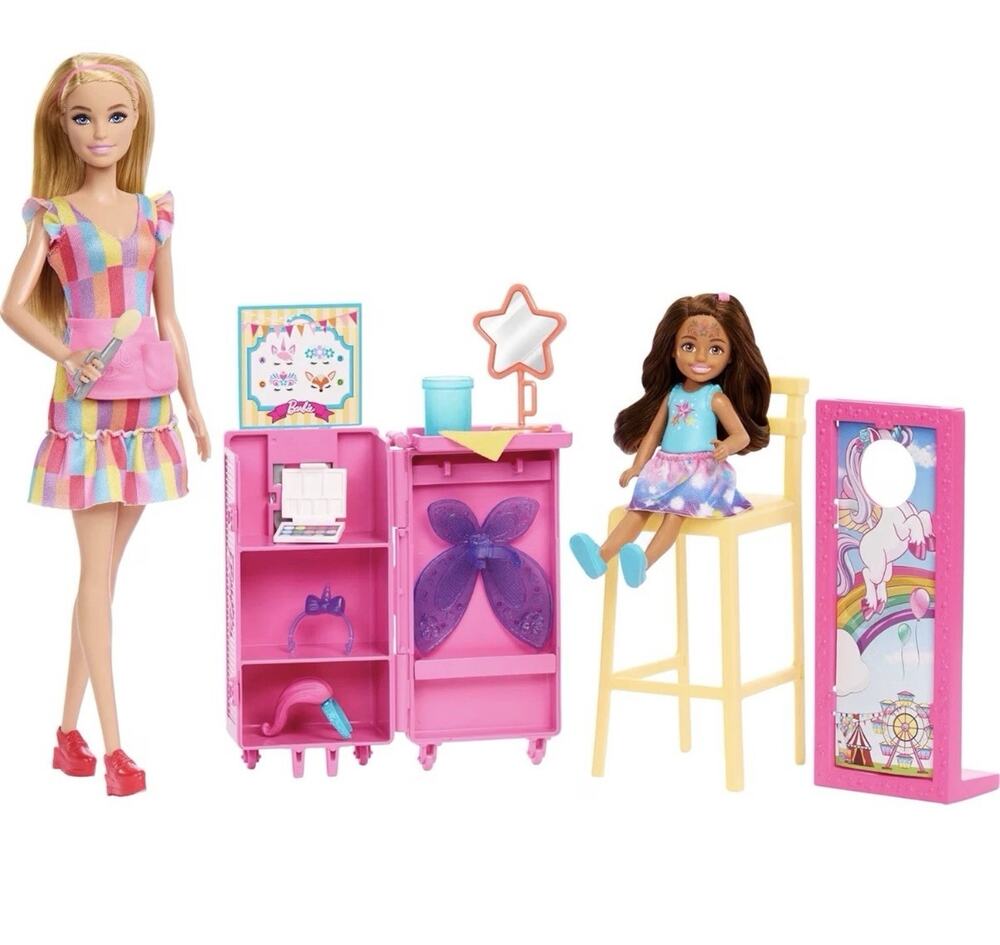 BARBIE & Chelsea Dolls Day at the Fair Face Paint Photo Booth Playset New In Box